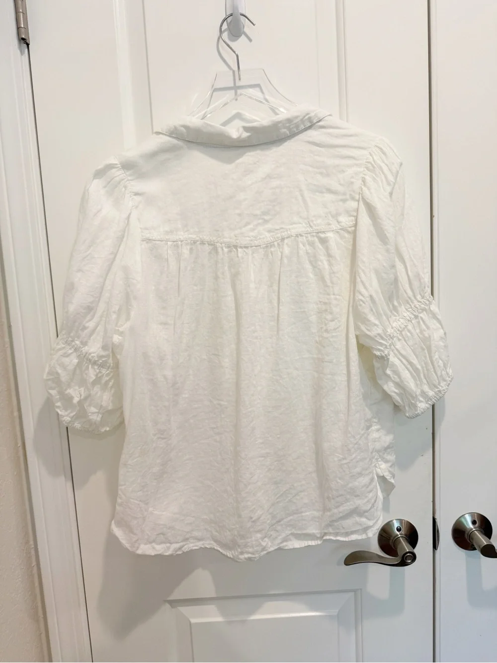 ANTHROPOLOGIE PILCRO The Tallulah Double Puff Sleeve Blouse White Linen size L